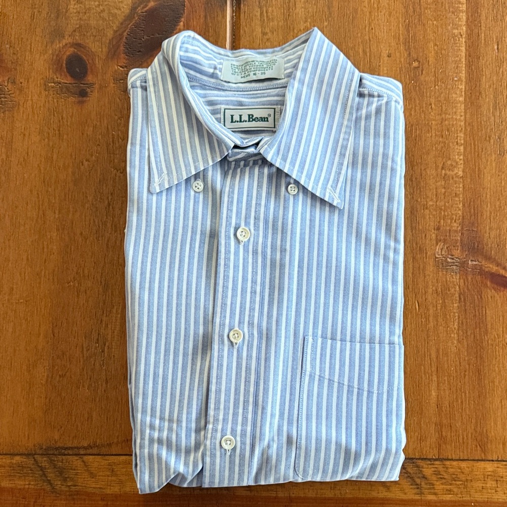 L.L. Bean Men's Light Blue and White Striped Shirt